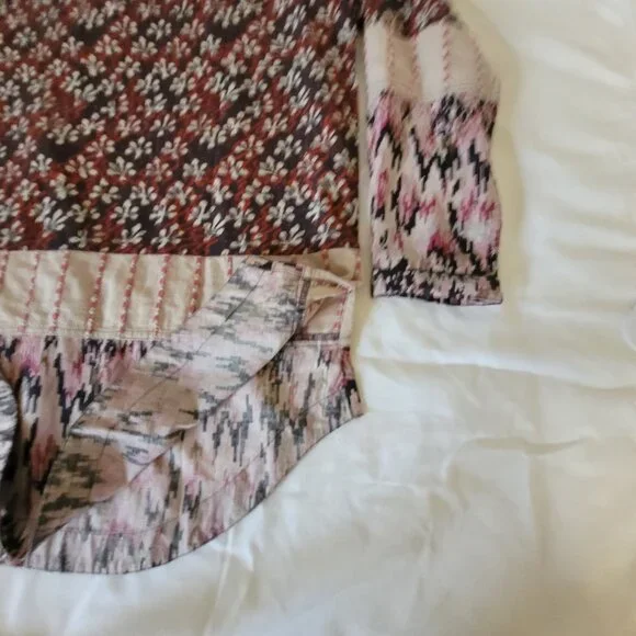 Patchwork BoHo Womens Pink Red Blue Territory Ahead Shirt Long Length Size M - Picture 15 of 15